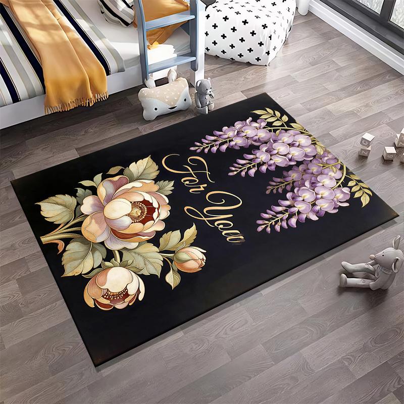 Elegant Floral Carpet with "For You" Text and Purple Wisteria Pattern Suitable for use as an anti-slip for living room bedroom sofas
