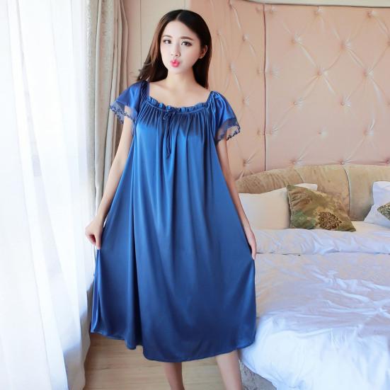 Chic Solid Color Smooth Surface Sleepwear Lightweight Quick Dry Women Nightdress for Adult Nightie Dress