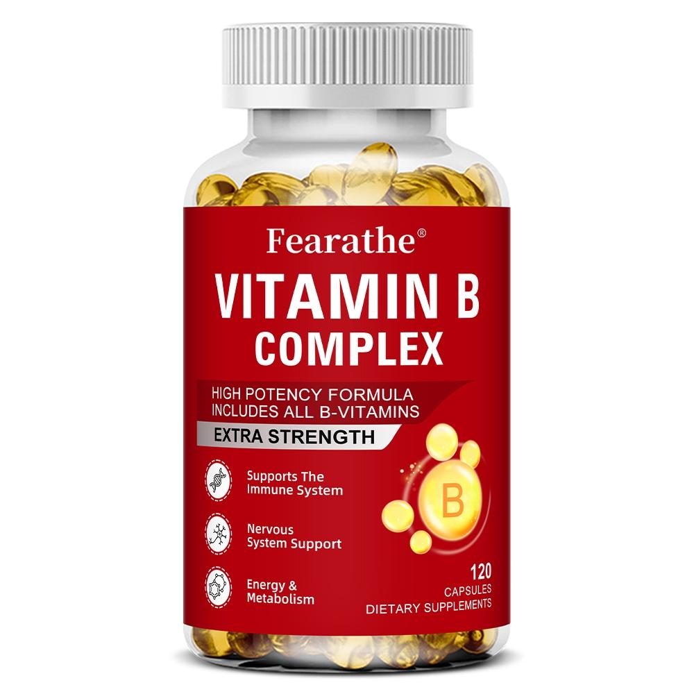 Fearathe Vitamin B Complex Softgels, High Potency, All B Vitamins with Vitamin C, 120 Caps