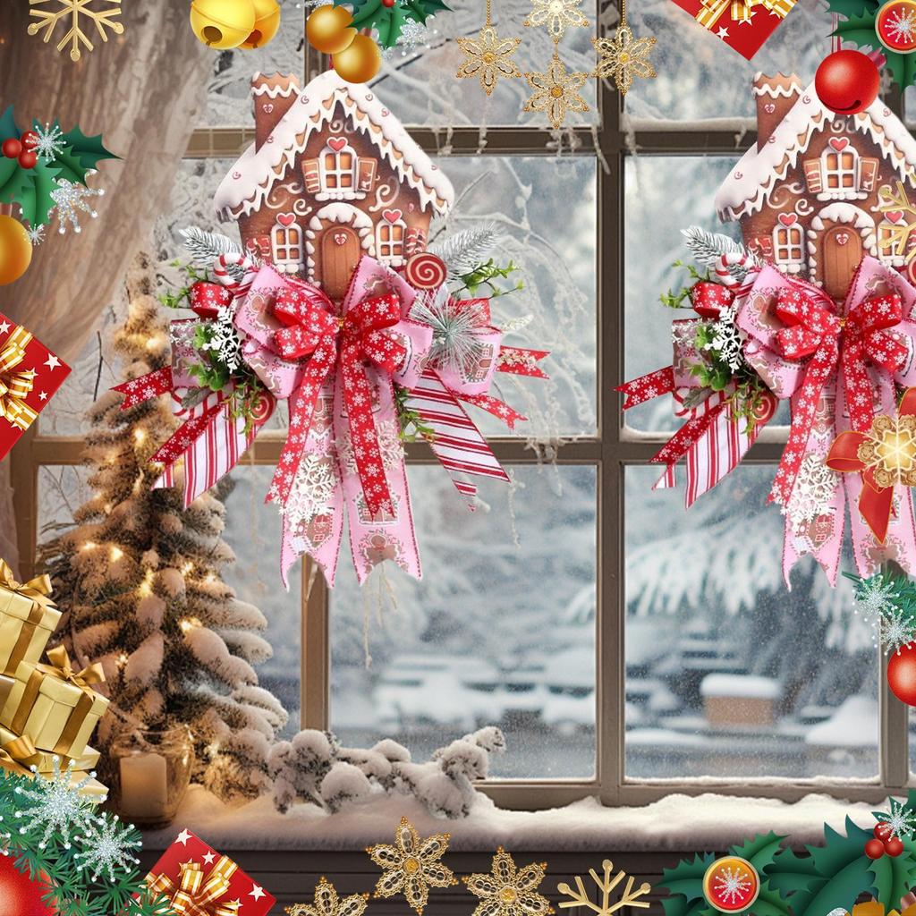 Gingerbread Christmas Wreath 50cm/20 Inch Artificial Xmas Door Hanging Decor for Farmhouse Window Holiday Festival Decoration
