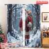 2pcs 2D Flat Printing Merry Christmas Window Drapes Santa Christmas Gifts Snowy Woods 100% Polyester Fabric Without Electricity