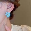 Аксессуары для ушей Серьги-пусеты с цветком в корейском стиле Серьги-пусеты с цветком Синие серьги-цветы Уличная мода