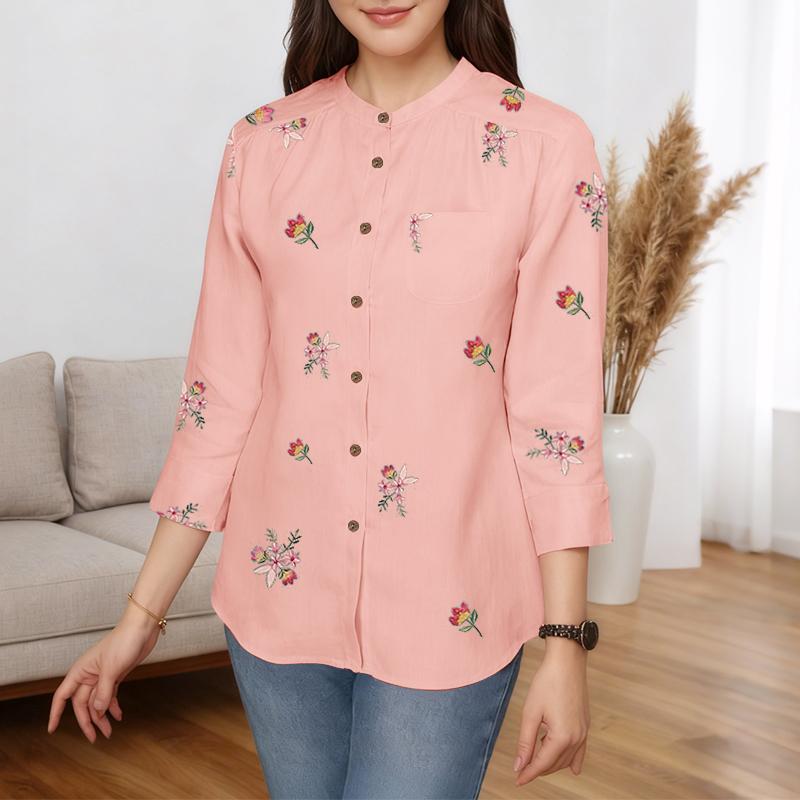 ZANZEA Женская повседневная блузка с круглым вырезом и рукавом 3/4 с цветочным принтом