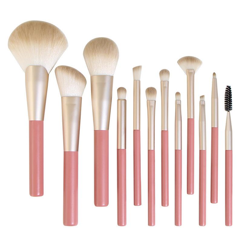 HMU Blind Drop Shipping Soft 12pcs Pink Wood Handle Good Quality Custom Logo Makeup Brushes Set