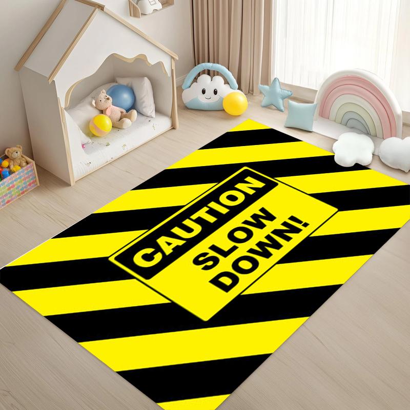Stylish Warning Sign Print Area Rug, Soft Non-Slip Floor Mat for Living Room Bedroom Kitchen Office Nursery Home Decor