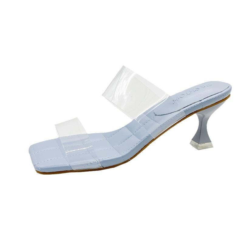 Легкие и стильные прозрачные босоножки на высоком каблуке для женщин, желающих похудеть, лето 2025 года, новые туфли на тонком каблуке средней высоты с квадратным носком