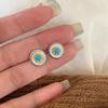 Retro Chinese High-End Italian Craftsmanship Light Luxury Turquoise Small Daisy Stud Earrings Niche Design Versatile Earrings
