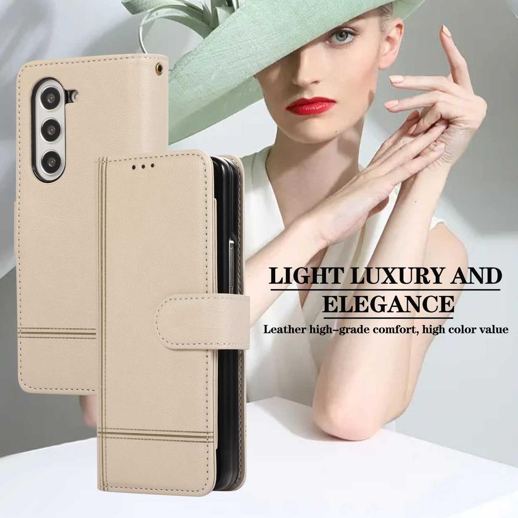 Кожаный чехол-книжка с зеркалом и держателем для карт для Samsung Z Fold 6/7, Crossbody