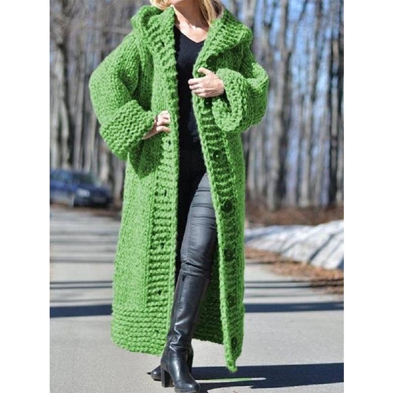 Women Knit Long Sleeve Warm Hooded Thick Cardigan Coat Winter Fashion Plus Size Knitted Sweater Ladies Long Coat Cloak Outwear