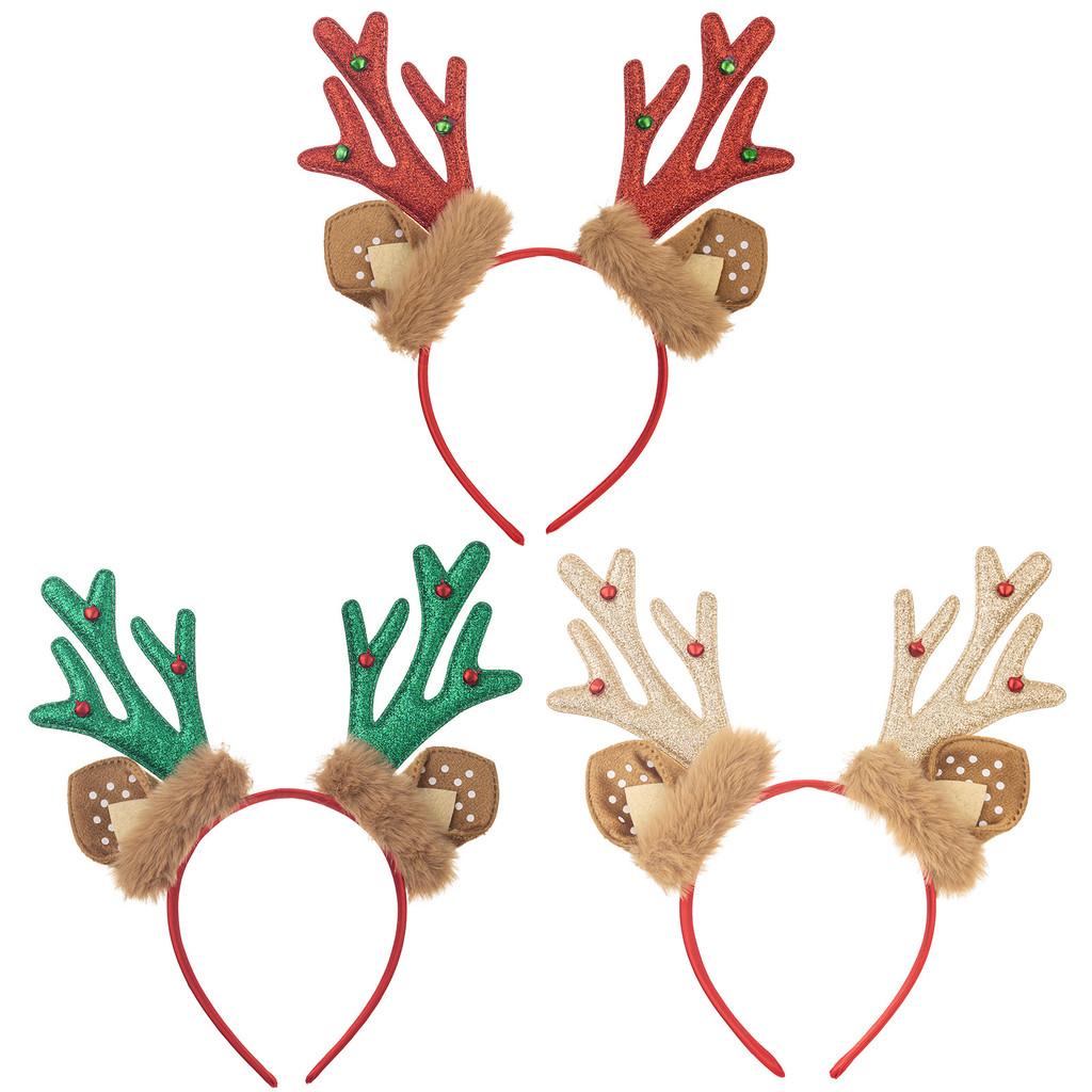 Adorable Christmas Reindeer Antler Headband In Red Green And Gold Color