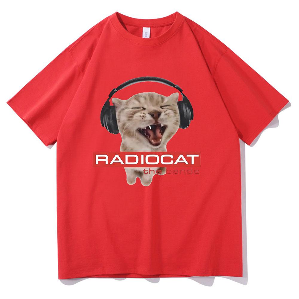 British Rock Band Radiohead Funny Radiocat The Bends Print Tshirt Unisex Women Vintage Gothic Oversized Tshirt Male Meme T Shirts