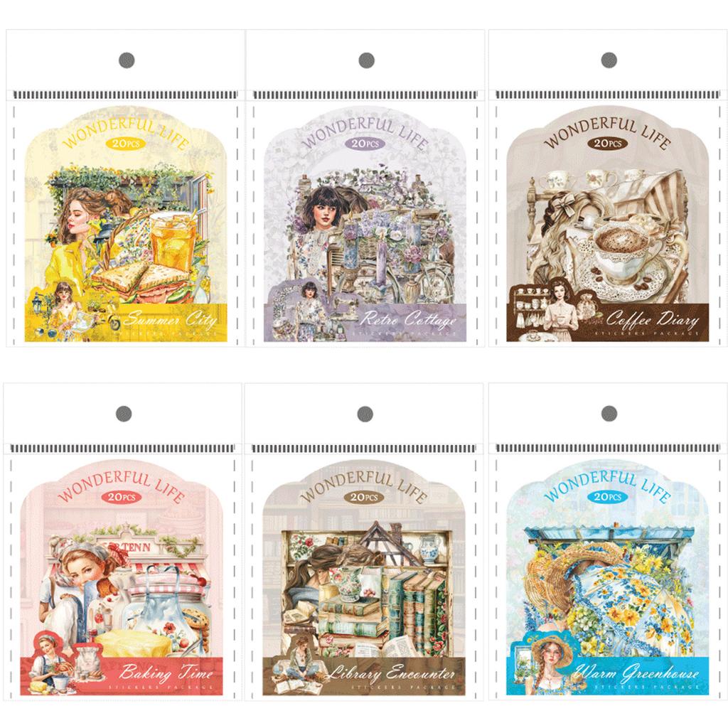 20 pcs Character life landscape Stickers Planner Adhesive Diy Hand Account Diary Album Scrapbooking material