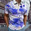 Casual Lapel T-shirt Young Men's Fashion Zipper T-shirt Short Sleeve T-shirt Men's 3D Starlight Print T Shirt