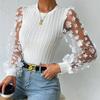 Mesh Small Flower Chiffon Shirt for Women In Spring Summer Round Neck for Slimming Pullover Long Sleeved Top