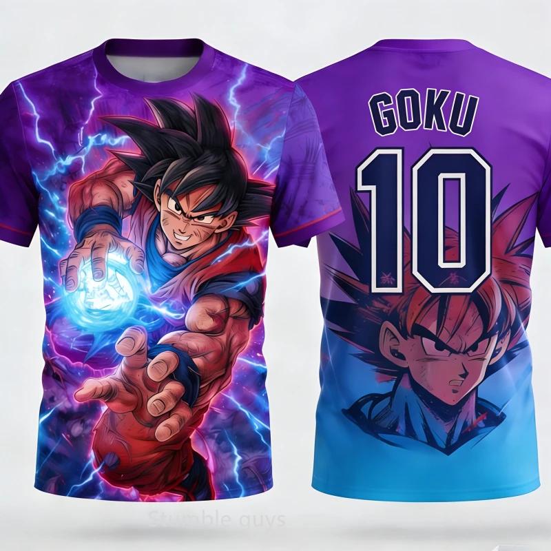 Dragon Ball Son Goku #10 Stripe Soccer Jersey, Anime Football Graphic Sport Tee for Kids, Quick Dry Breathable Top