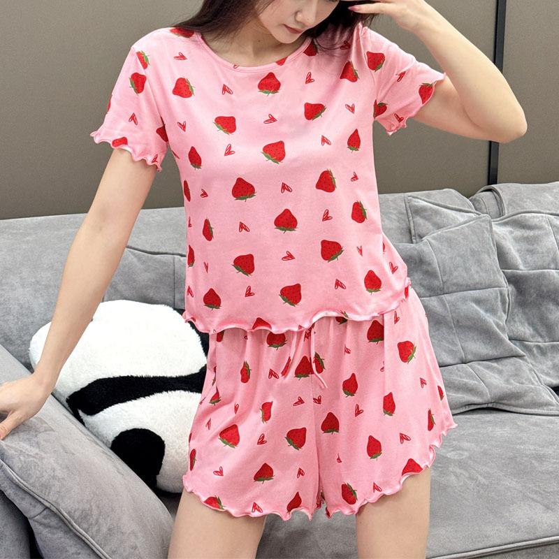 2025 Летний женский пижамный комплект с укороченным топом и шортами с круглым вырезом, тонкая пижама из 2 предметов, пижама для девочки, забавный мультяшный принт, молодежная домашняя одежда