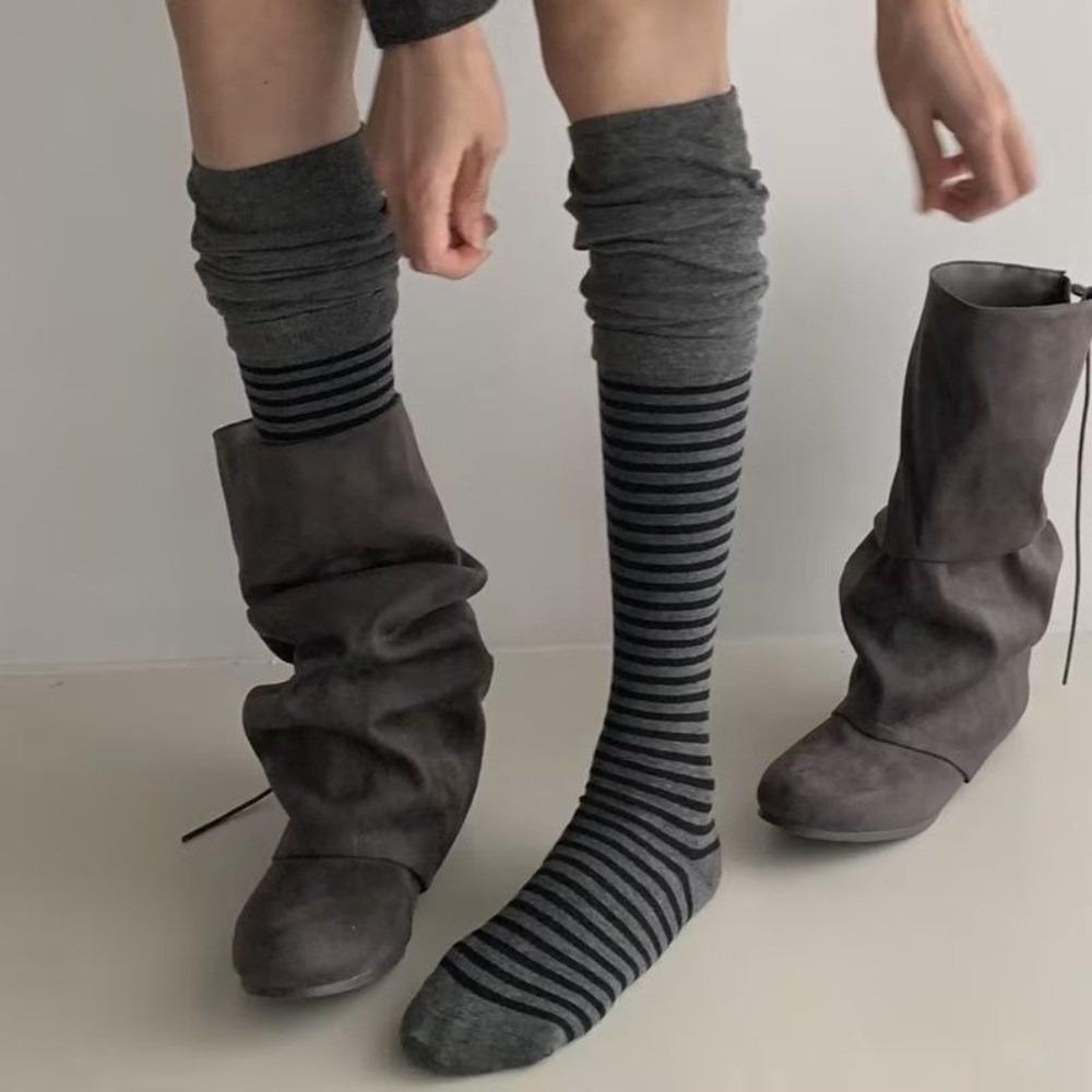 Slouch Style Over the Knee Socks Patchwork Design Patchwork Striped Socks Long Socks For Boots