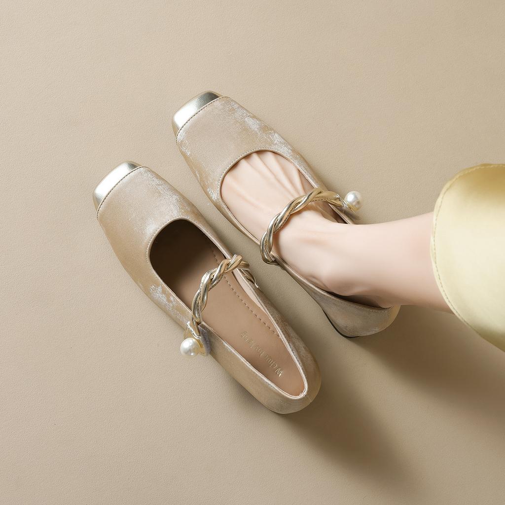 Weiwei Girl 9258-6 Square Head French Mary Jane Shoes Spring and Autumn New Chinese Style Thick Heel Shallow Mouth Single Shoes Women