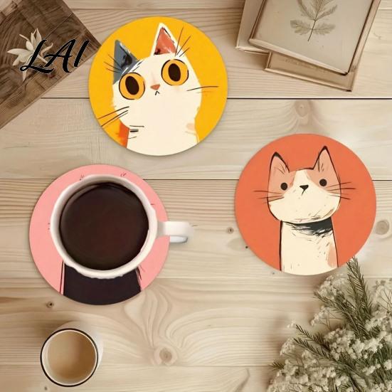 Retro Cat Pattern Coasters Wooden Coasters Table Mats Resistant Decorative Heat Non-slip Cup Home Decor Insulation for Hot Drinks And Desk