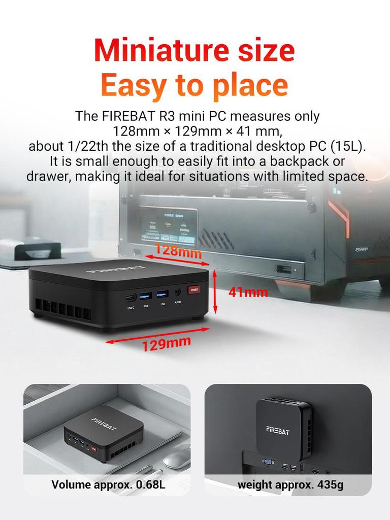 FIREBAT Мини-ПК R3 AMD Ryzen 3 4300U 8 ГБ/16 ГБ ОЗУ LPDDR4 256 ГБ/512 ГБ SSD M.2 SATA Windows 11 Pro Настольный компьютер WiFi6 BT5.2