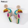 Summer Creative Multicolor Parrot Drop Earrings Fashion Cute Charming Cartoon Bird Earring for Women Jewelry PD1209