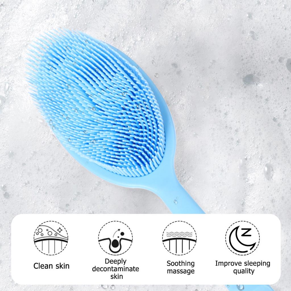 Long Handle Bath Brush Silicone Body Shower Brush Back Cleaning Scrubber Massage Relaxing Bathing Accessories for Men Women