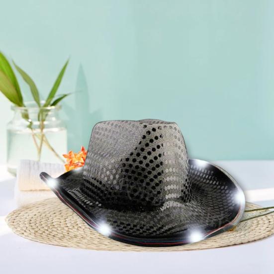 Светодиодная ковбойская шляпа в стиле ретро, вестерн, светящаяся, 5 цветов, в наличии, кепка с блестками, на Рождество