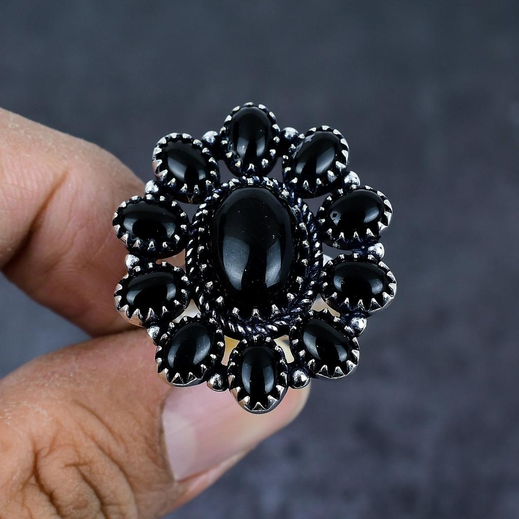 Natural Black Onyx Gemstone 925 Sterling Silver Jewelry Ring Size 8 S4e91