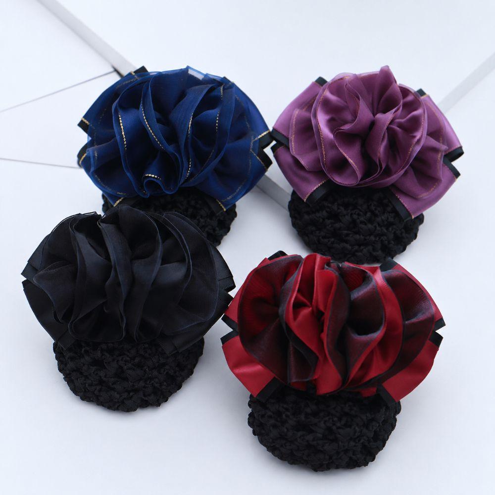 Spring Clip Bow Hair Net Updo Styling Tool Crochet Hair Bun Cover For Dance Skating