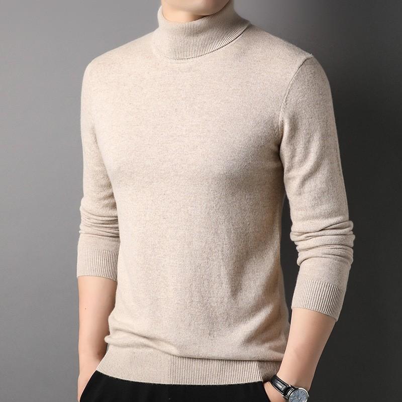 Men's Turtleneck Solid Color Sweater Knitwear Middle-aged Fashion Warm Inside Sweater Base Clothing Trend New Autumn and Winter