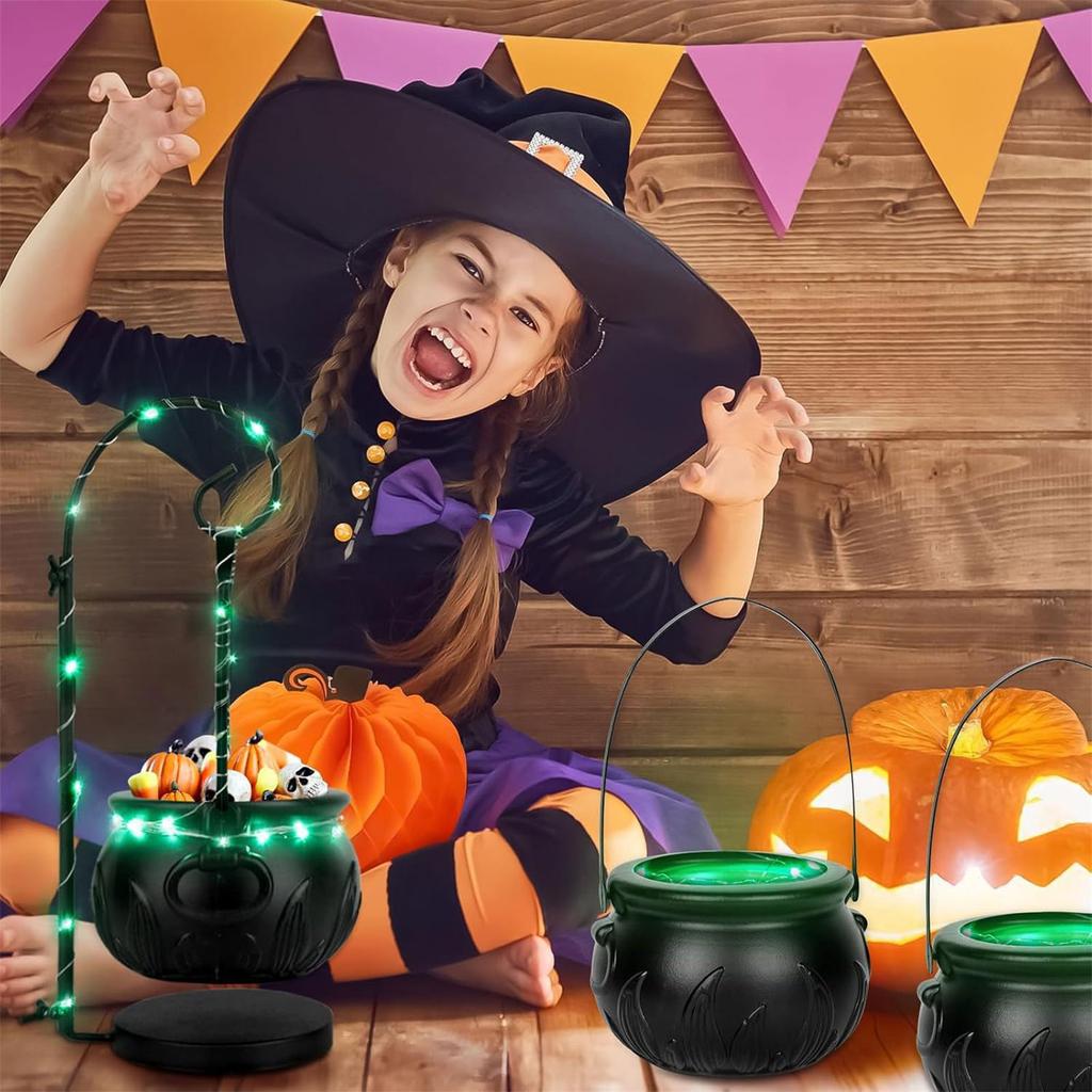 Halloween Witch Cauldron Metal Candy Bucket Container Tabletop Decoration For Spooky Party Centerpiece And Home