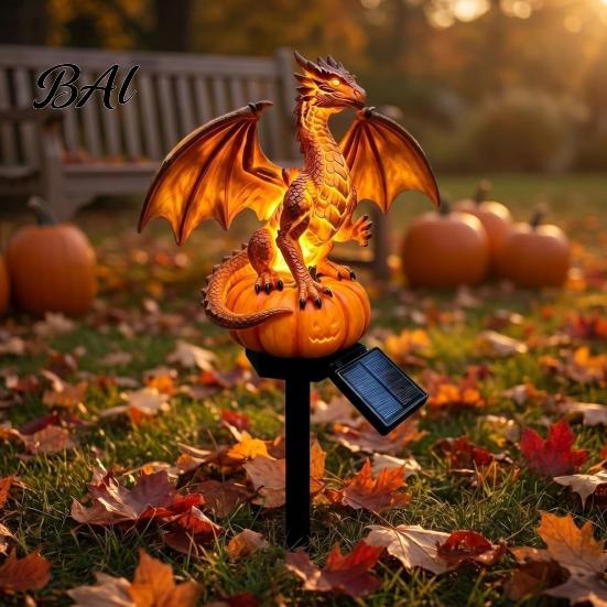 Decorative Light for Bedroom Dragon Solar Garden Light, Halloween Night Resin Gothic Pumpkin Creative Birthday Gift Friends Statue, Medieval