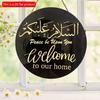 2D Flat 20*20cm1pc Welcome To Our Home Islamic Home Round Wooden Pendant, Simple Retro Style Muslim Believers Ceiling Hanging Ornament Supplies