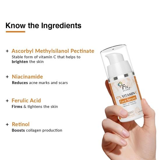 Fixderma 17% Сыворотка для лица с витамином C для сияющей кожи | Сыворотка для лица с ретинолом | Осветляющая сыворотка с витамином C для женщин и мужчин | Ночная сыворотка для лица против старения