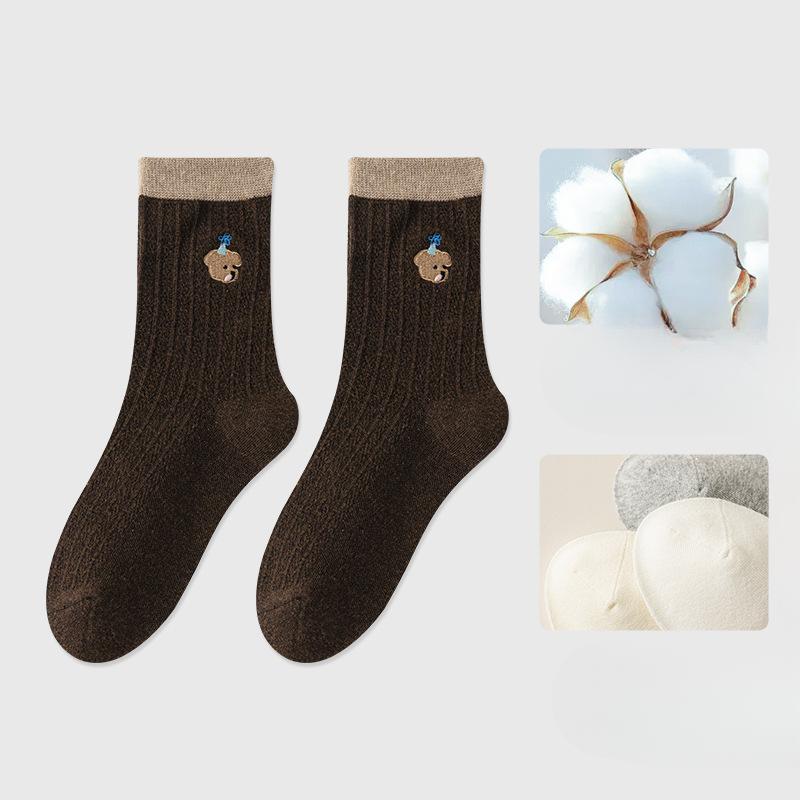 Ladies Spring and Autumn Assorted Colors Cute Embroidery Puppy Drum Pile Socks
