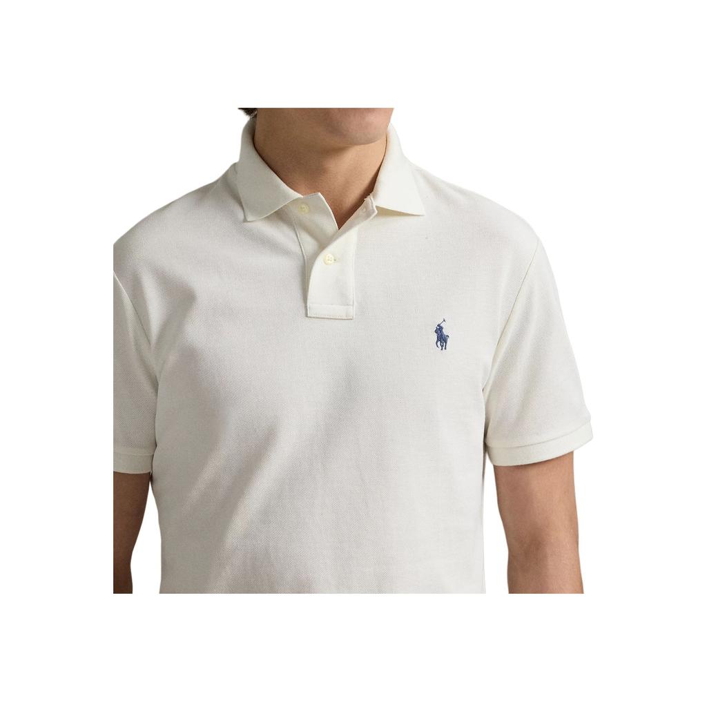 Polo Ralph Lauren SS25 Поло с вышивкой пони из сетки с коротким рукавом Мужские топы Светло-кремовый 710680784-438