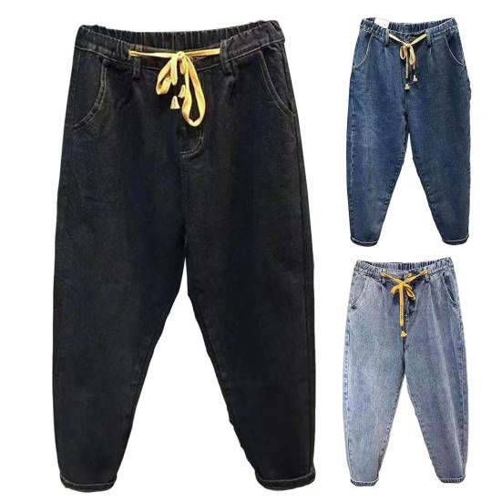 Мужские джинсы-шаровары с эластичной резинкой на талии, регулируемые брюки на молнии и пуговицах, джинсовые брюки с завязками и карманами, сплошной цвет, широкие бедра