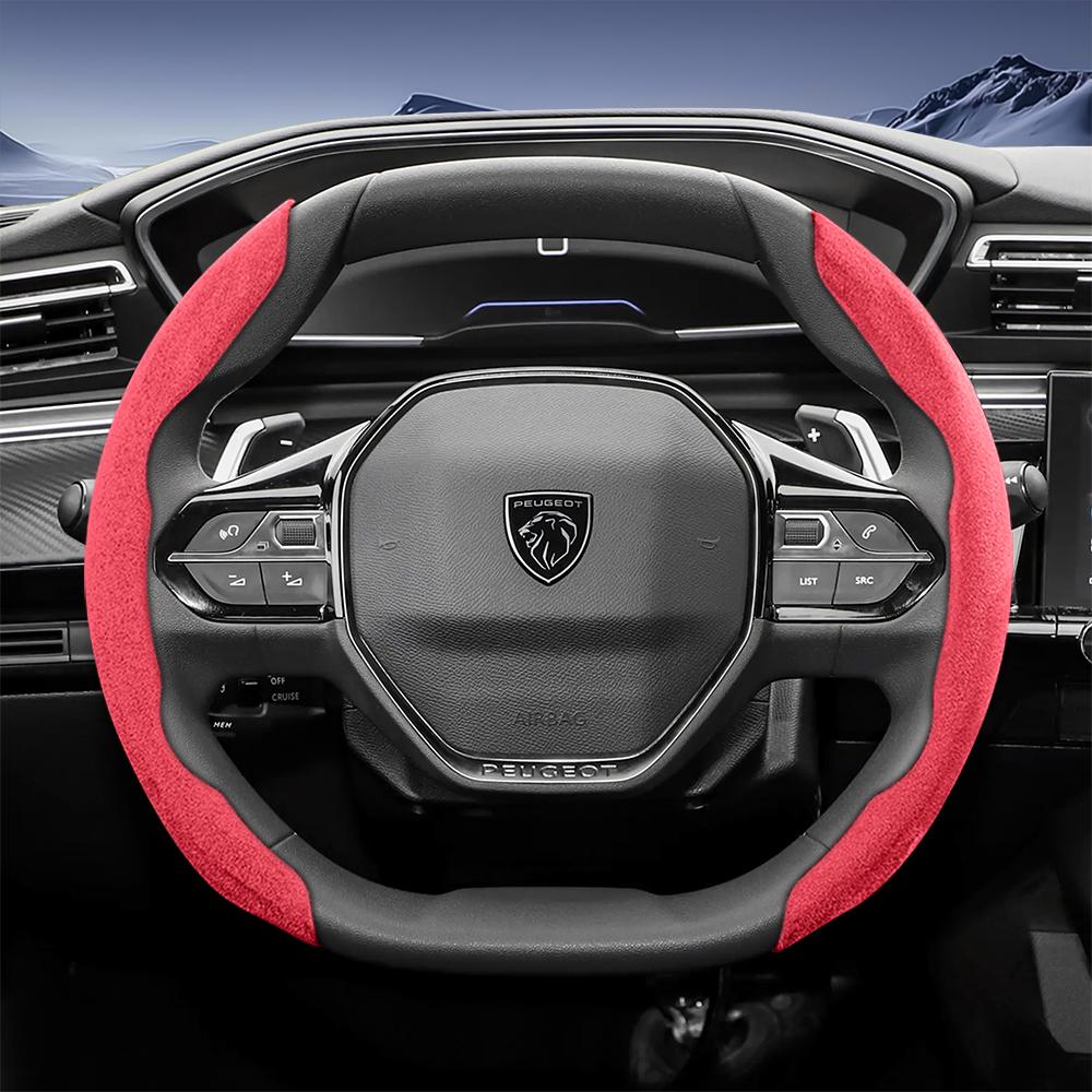 vcxja9 Suitable for Peugeot Sports Suede Steering Wheel Cover with Split Snap-On Anti-Slip Design for Models Such as 208 E-208, 2008 E-2008, 3008