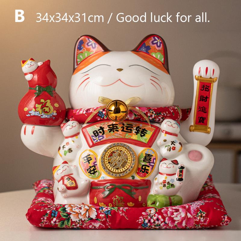 34 см большой керамический орнамент Maneki Neko счастливая кошка статуэтка машет рукой, манящая удачу кошка магазин компания украшения подарок