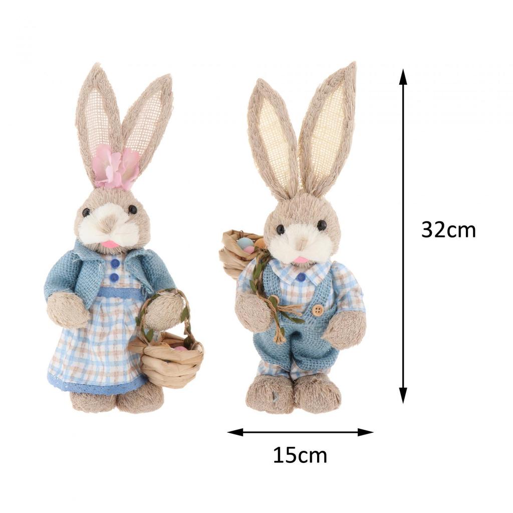 2x Artificial Straw Rabbit Souvenir Bunny Figurine Easter Straw Bunny Ornaments for Easter Holiday Party Household Decoration