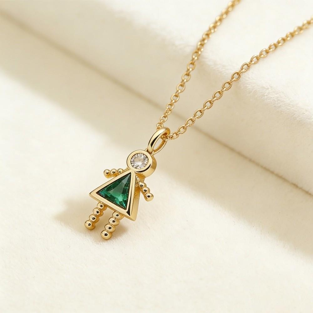 Cute Couples Collar Copper Long Chain Choker Fashion Birthstone Child-Shaped Necklace Children