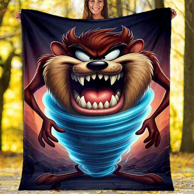 1pc Taz3 Theme Soft Flannel Throw Blanket - Digital Print, Polyester, Cozy for All Seasons, Perfect for Outdoor, and Travel