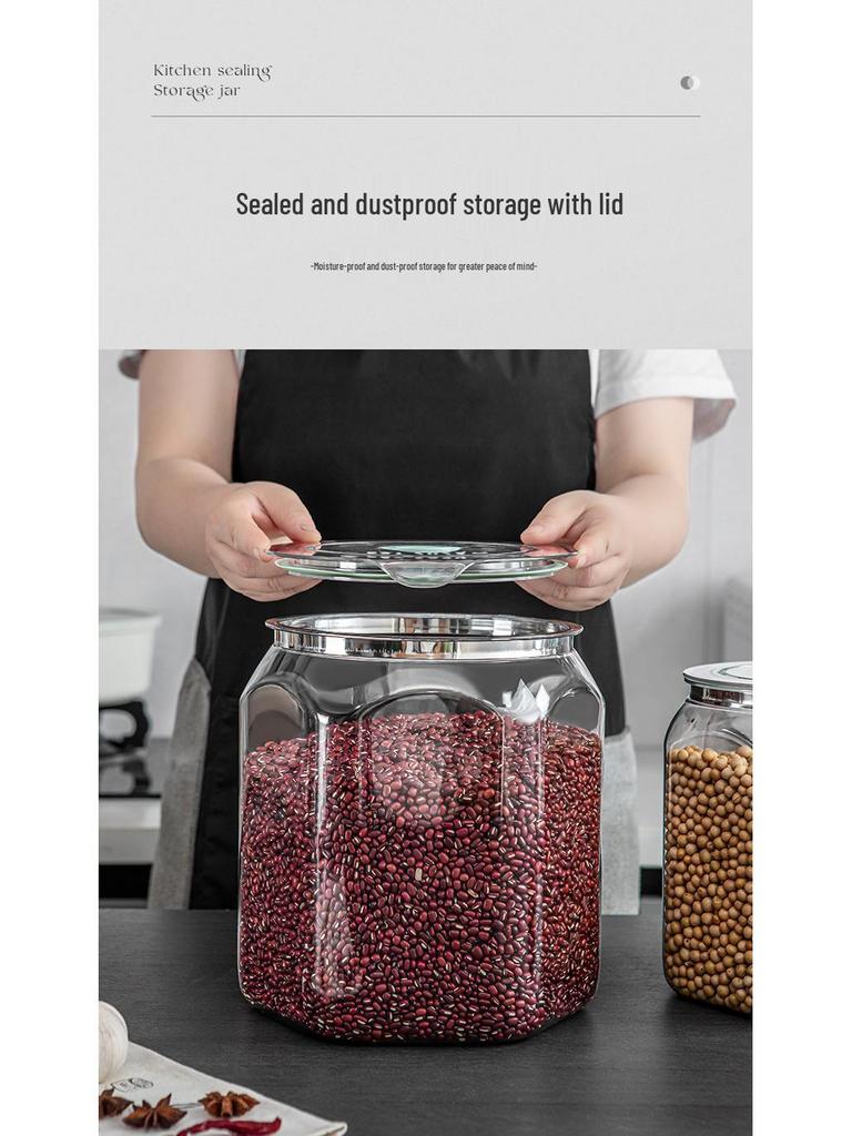 Food-Grade Transparent Storage Jar - Thickened, Moisture & Dust-Proof, Fresh-Keeping Kitchen Grain Container.