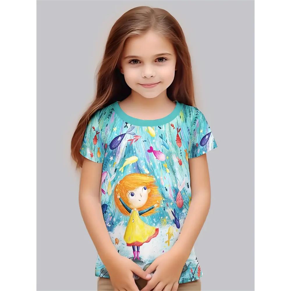 2025 Одежда для девочек Модные повседневные футболки с 3D-принтом Милые индивидуальные повседневные футболки для девочек Летняя футболка с короткими рукавами
