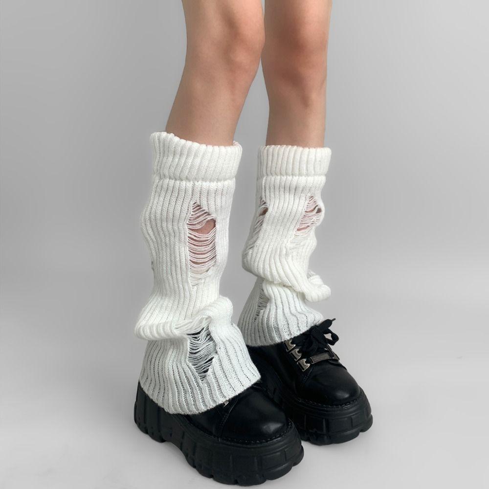 Pile Up Knitted Broken Hole Socks Subculture Mid Tube Socks Elastic Leg Warmers Women Winter