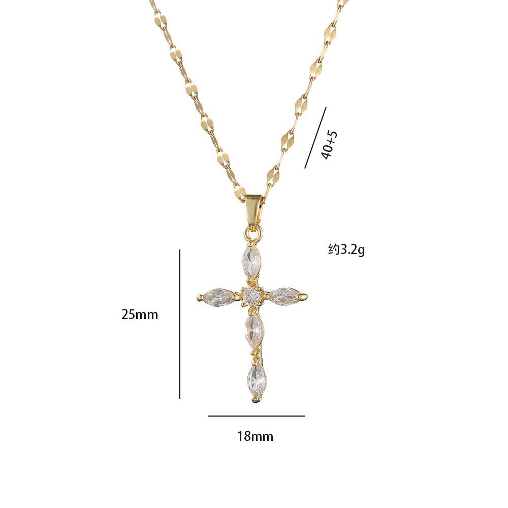Copper Micro-inlaid Zircon Cross Zircon Pendant Necklace Temperament Light Luxury Niche Design Sense Clavicle Chain