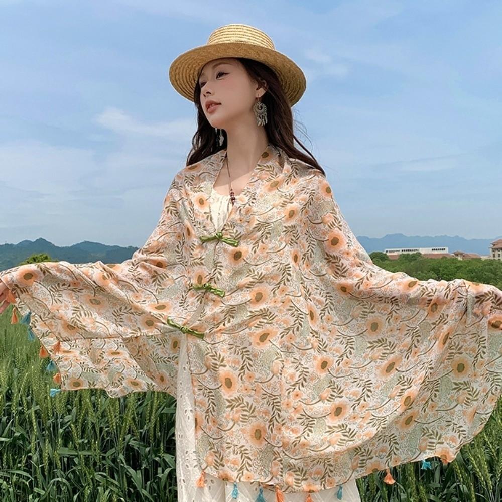 Paisley Sunscreen Scarf Shawl Knot Button National Style Cloak Elegant Cardigan Cape  Beachside
