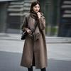 Пальто из двусторонней шерсти ручной работы для женской осенне-зимней новой моды, темпераментное пальто из шерсти с V-образным вырезом и шарфом