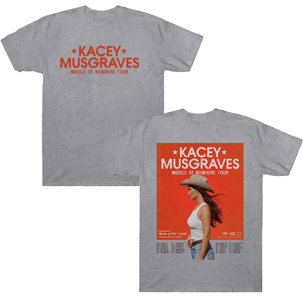 Футболки Kacey Musgraves Middle of Nowhere Tour Хлопковые футболки Круглый вырез Короткий рукав Унисекс Высокое качество Свободная удобная одежда