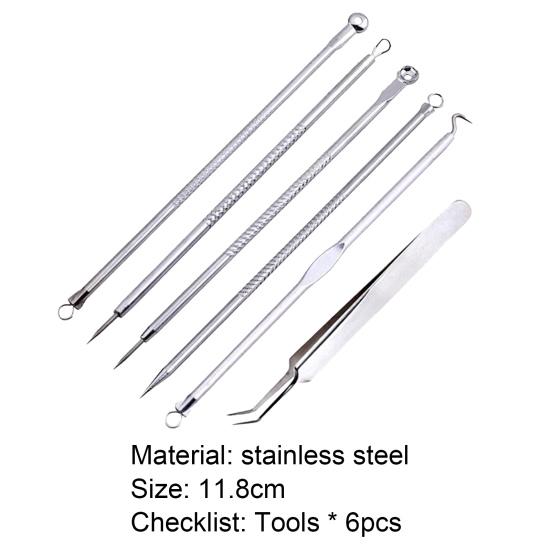 6Pcs/Set Blackhead Needle Anti-Slip Face Cleaning Stainless Steel Acne Removing Extractor Tools for Unisex